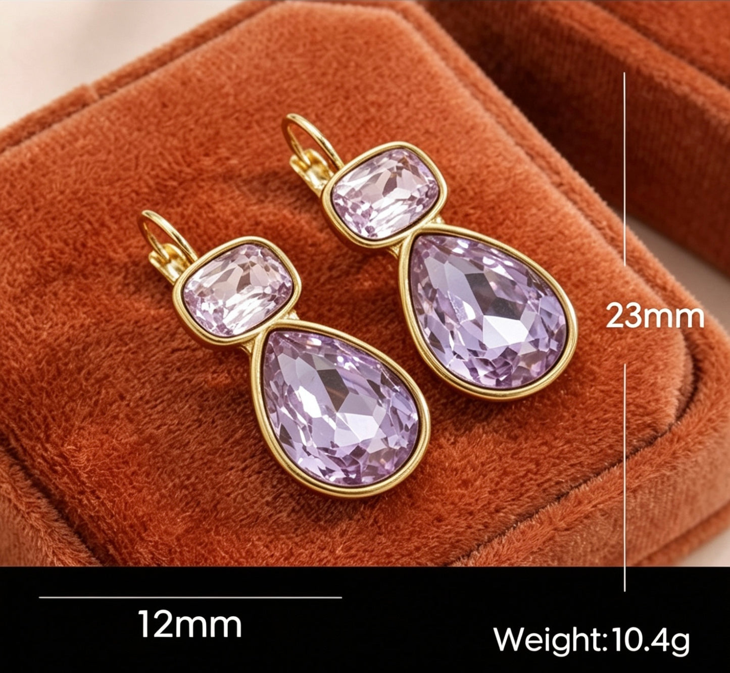 Zircon Pear Drop Gold Plated Earrings Lilac