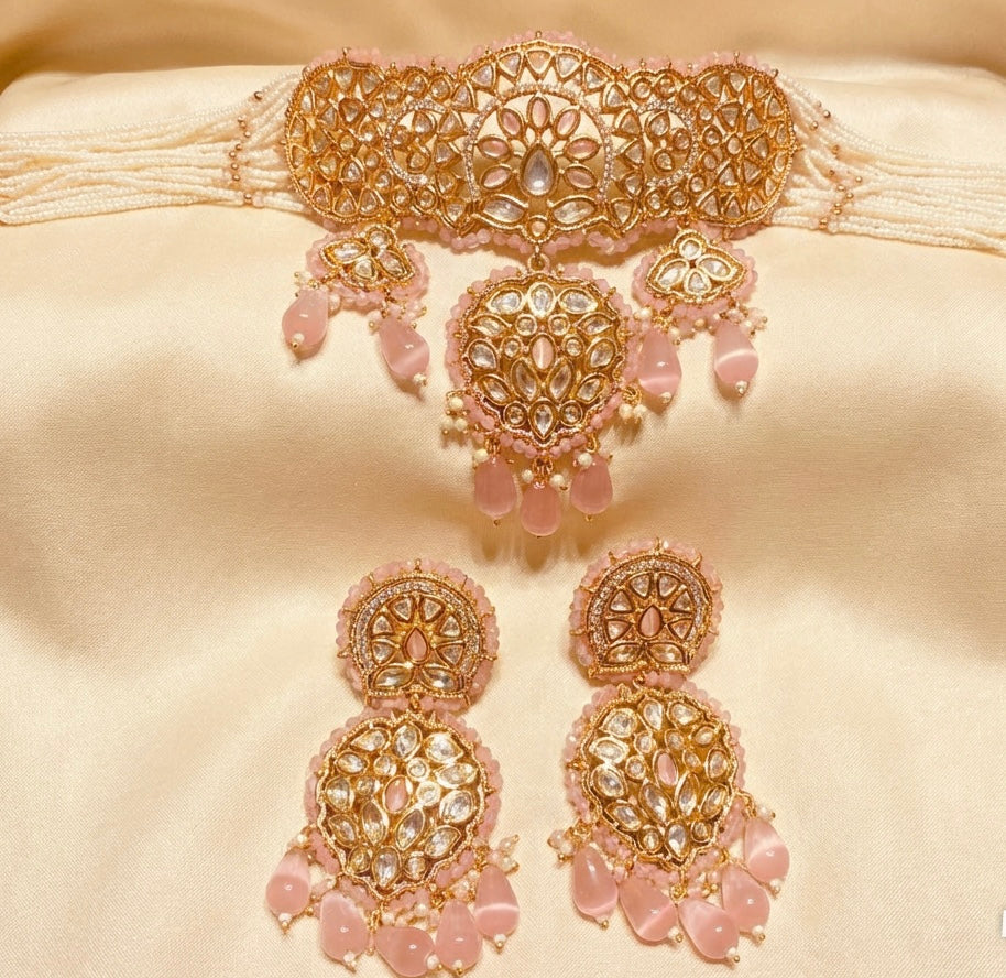 Gold Plated 2 Piece Kundan Set Pink