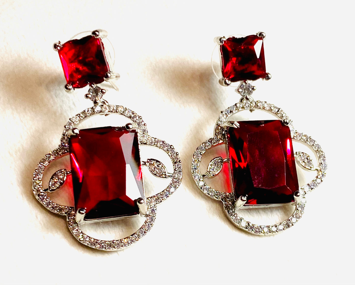 AD Red Stone Square Earrings