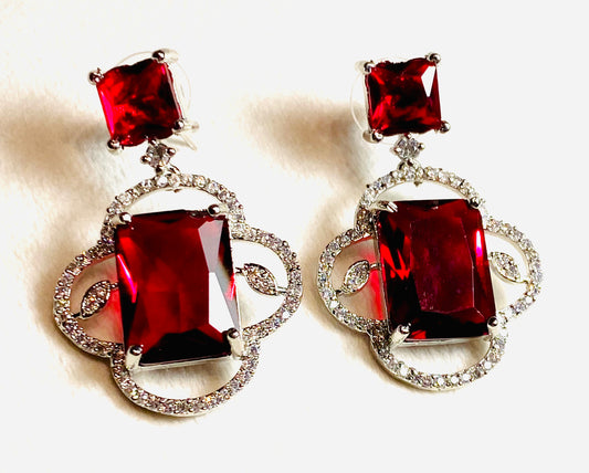 AD Red Stone Square Earrings