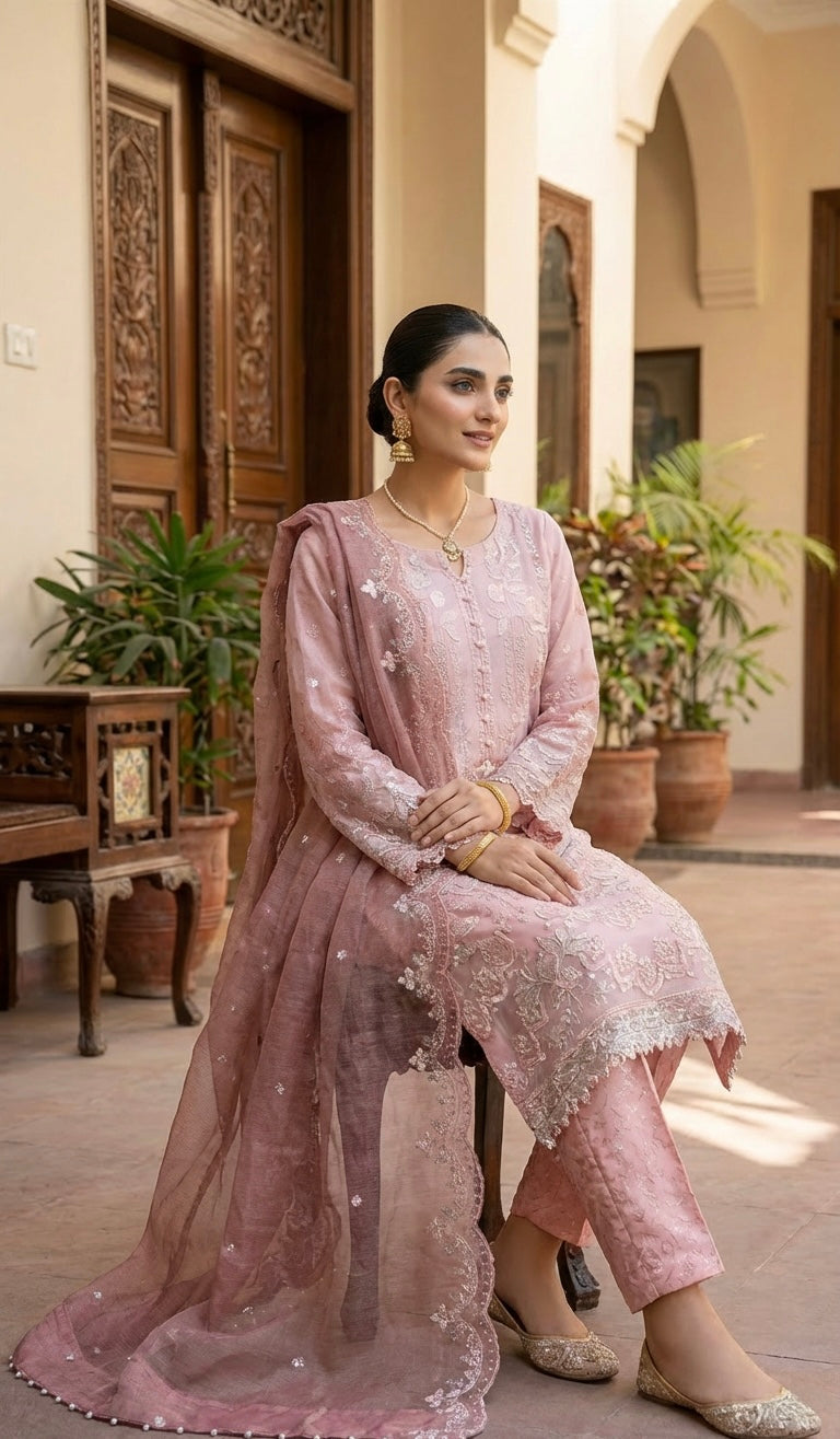 Tawakkal Pink Chiffon Suit