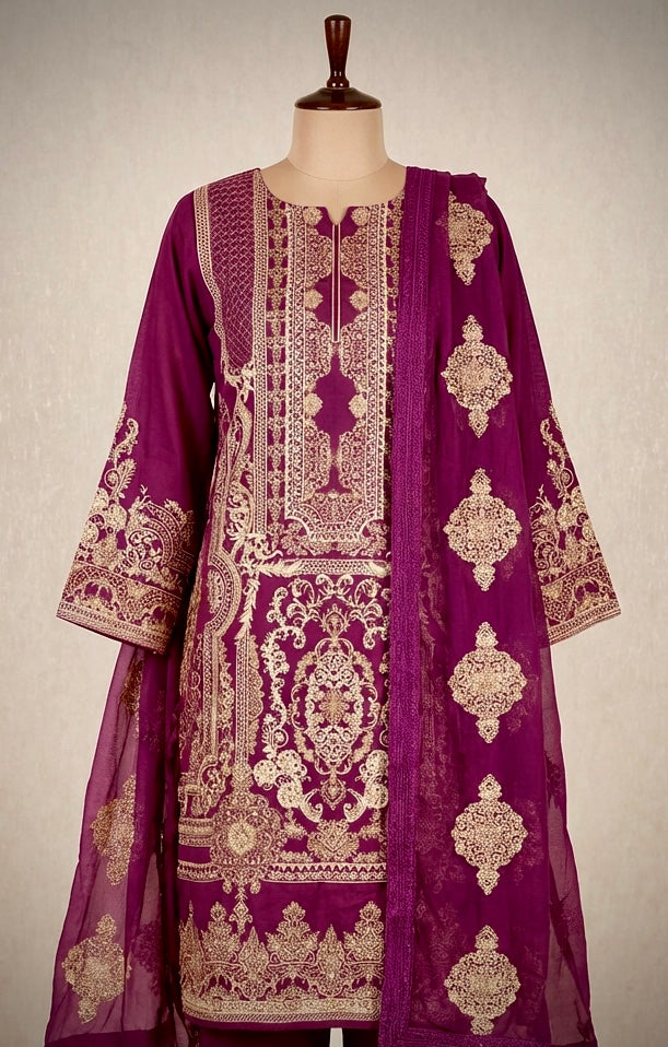 Johra Lawn Antique Gold Embroidery by