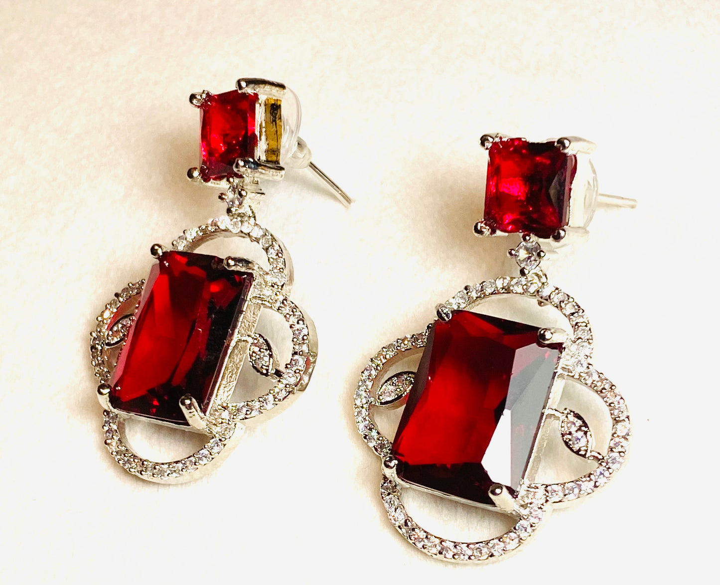 AD Red Stone Square Earrings