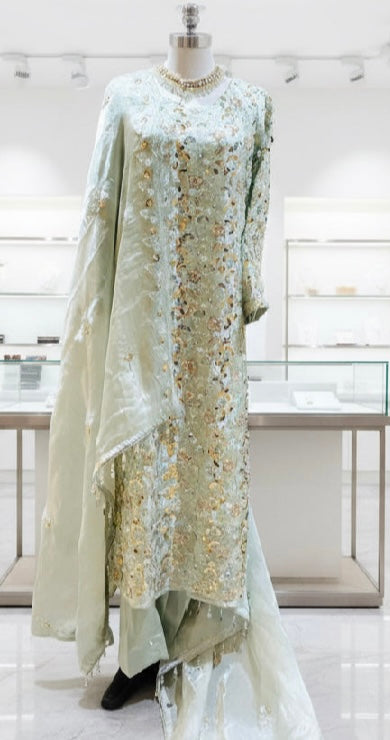 Korean Silk Cutdana 3 Piece Suit Mint