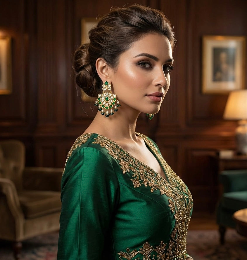 Kundan Earrings Green