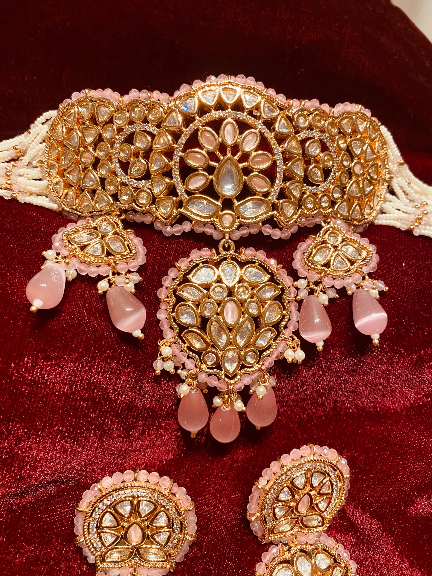 Gold Plated 2 Piece Kundan Set Pink