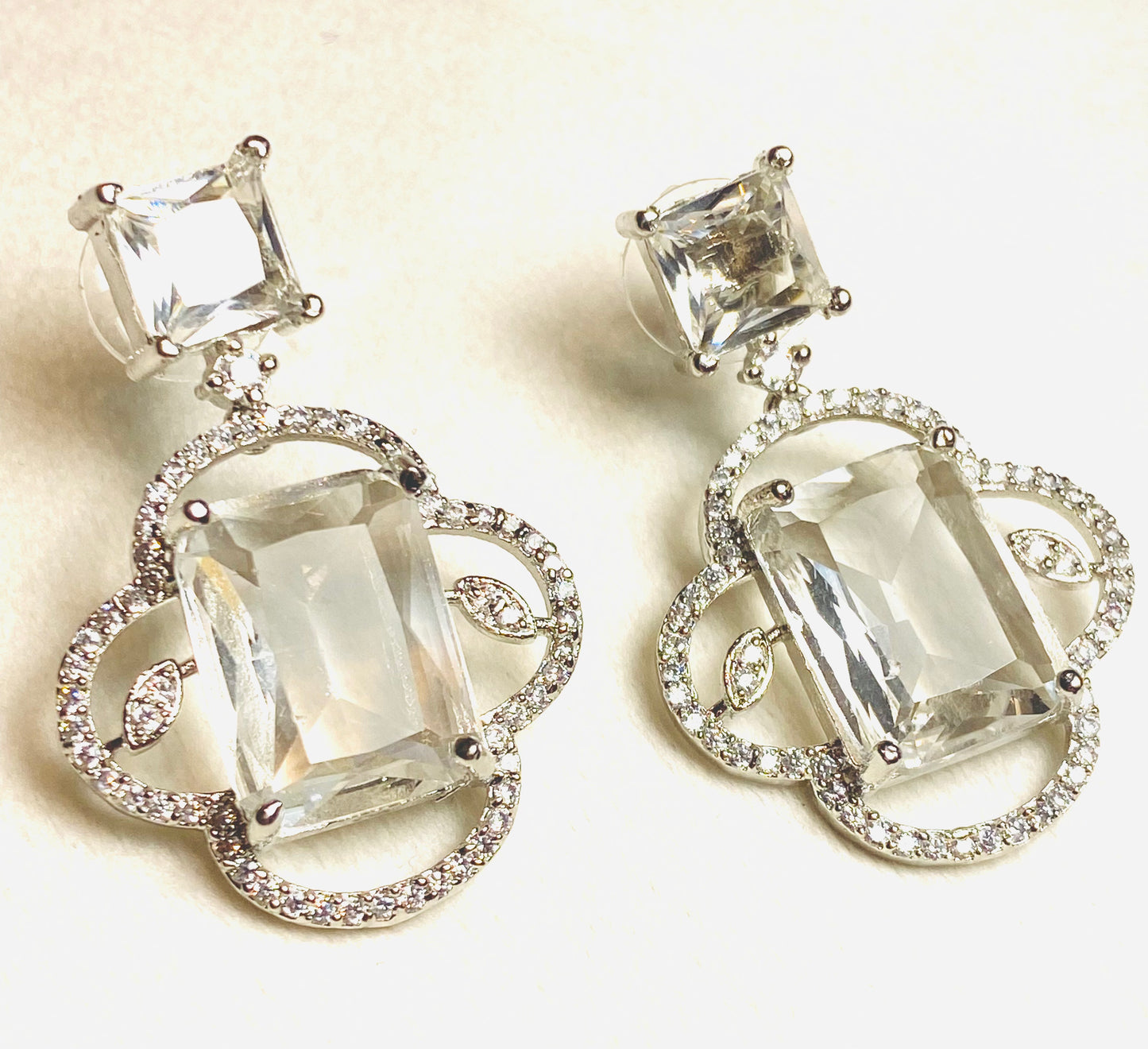 AD Clear Stone Square Earrings