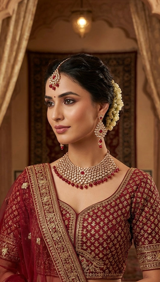 Kundan 3 PCs Set Red