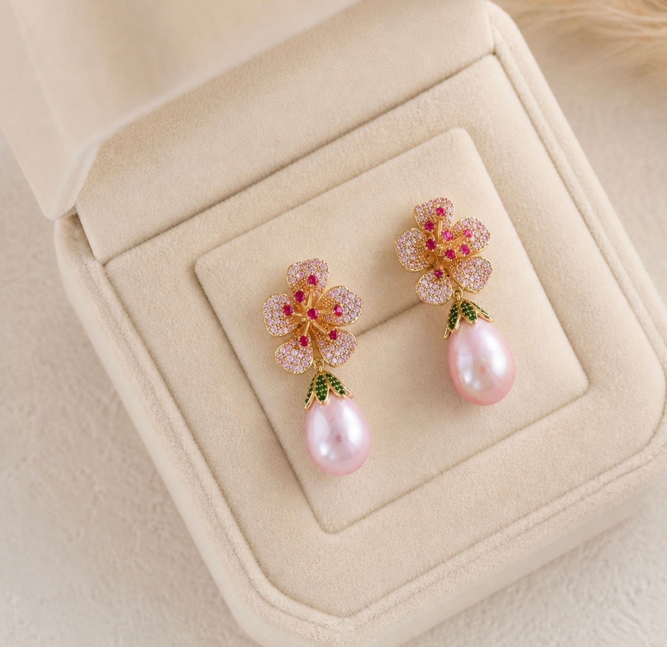 Pink Pearl & Zircon Earrings