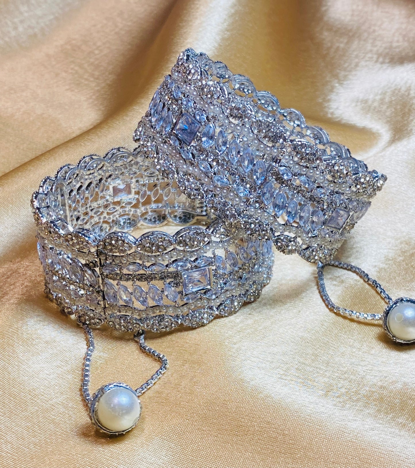 Silver & Clear Stonework Openable Bangle Set of 2