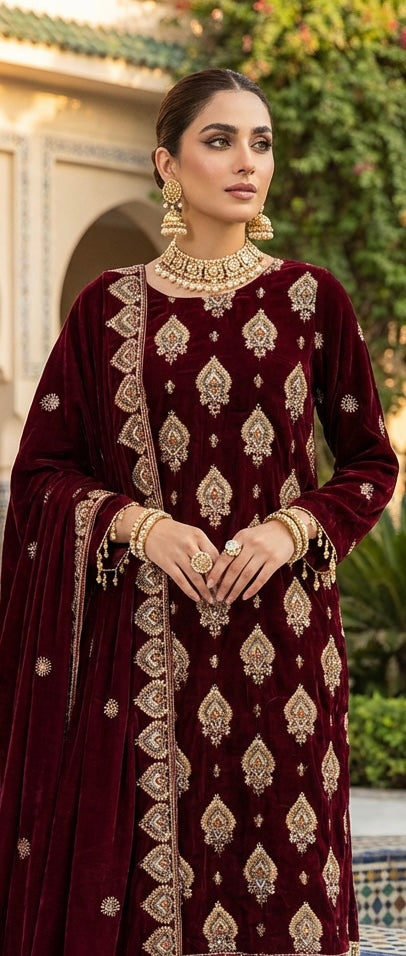 Velvet Suit with Shawl