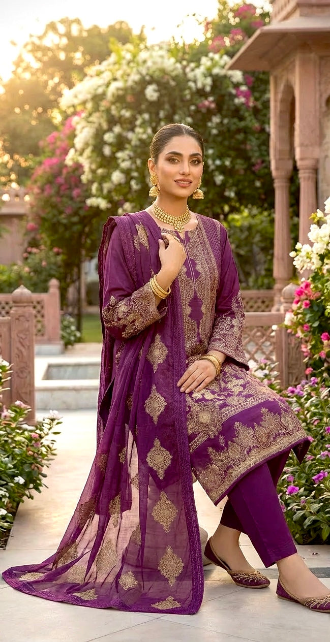 Johra Lawn Antique Gold Embroidery by