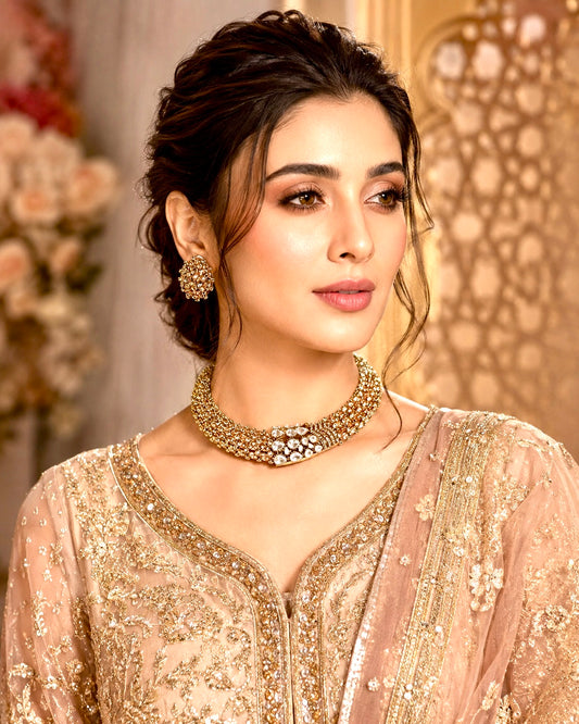 Moissanite Gold Plated Choker 2 Piece Set