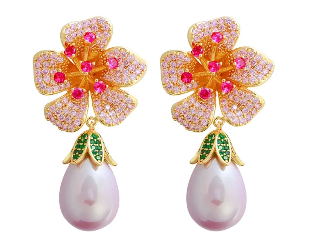 Pink Pearl & Zircon Earrings