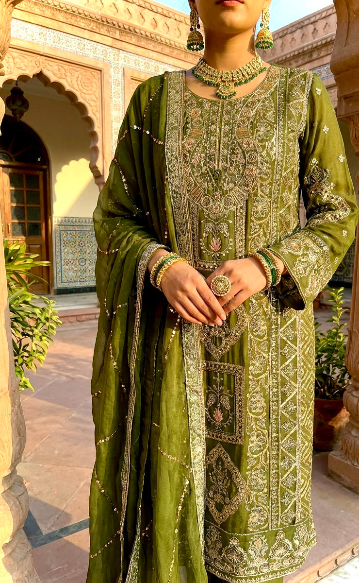 Mehndi Green Chiffon Suit
