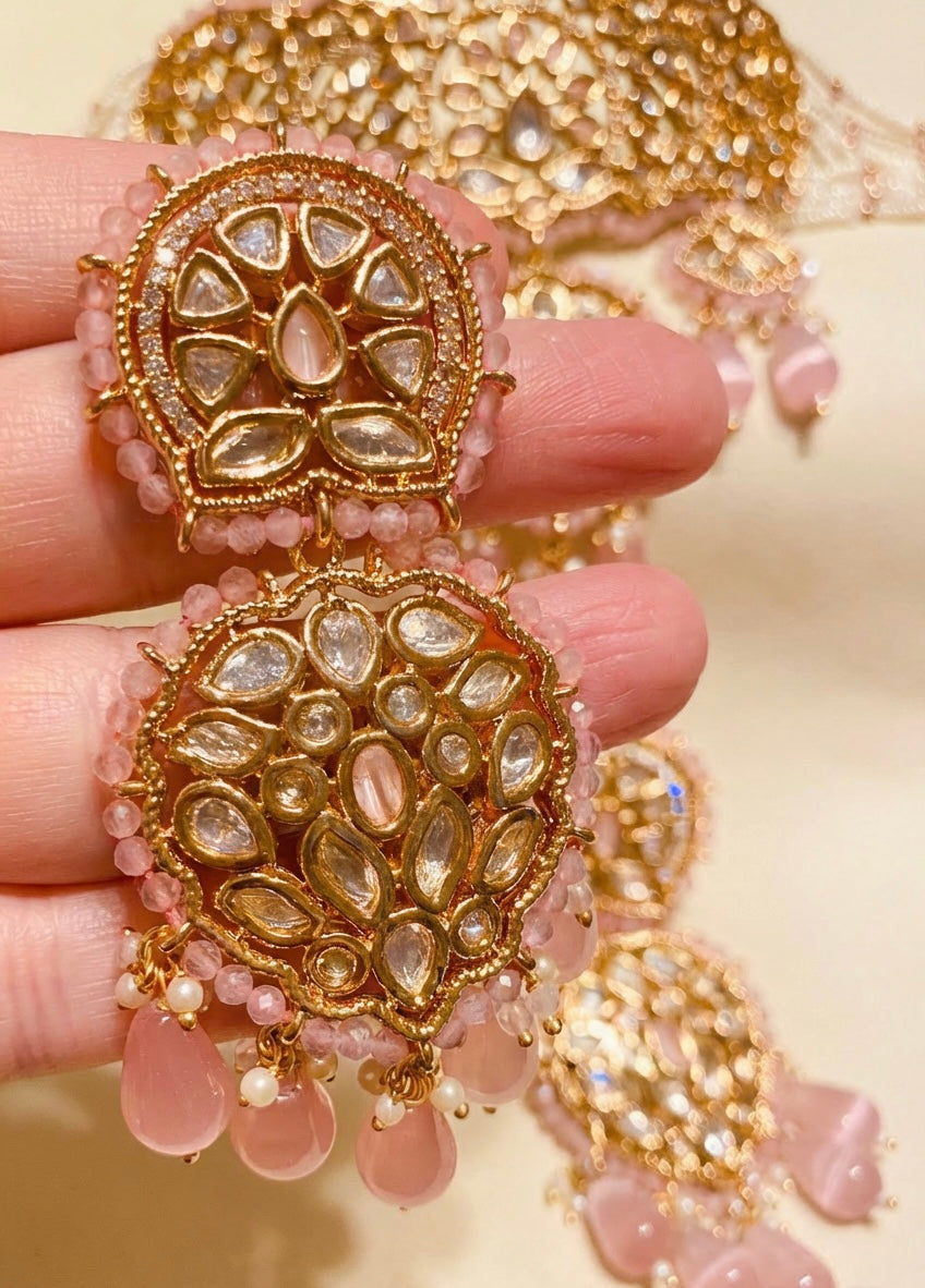 Gold Plated 2 Piece Kundan Set Pink