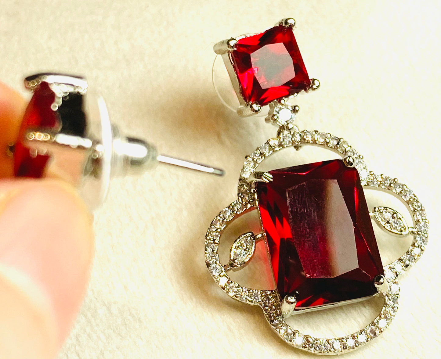 AD Red Stone Square Earrings