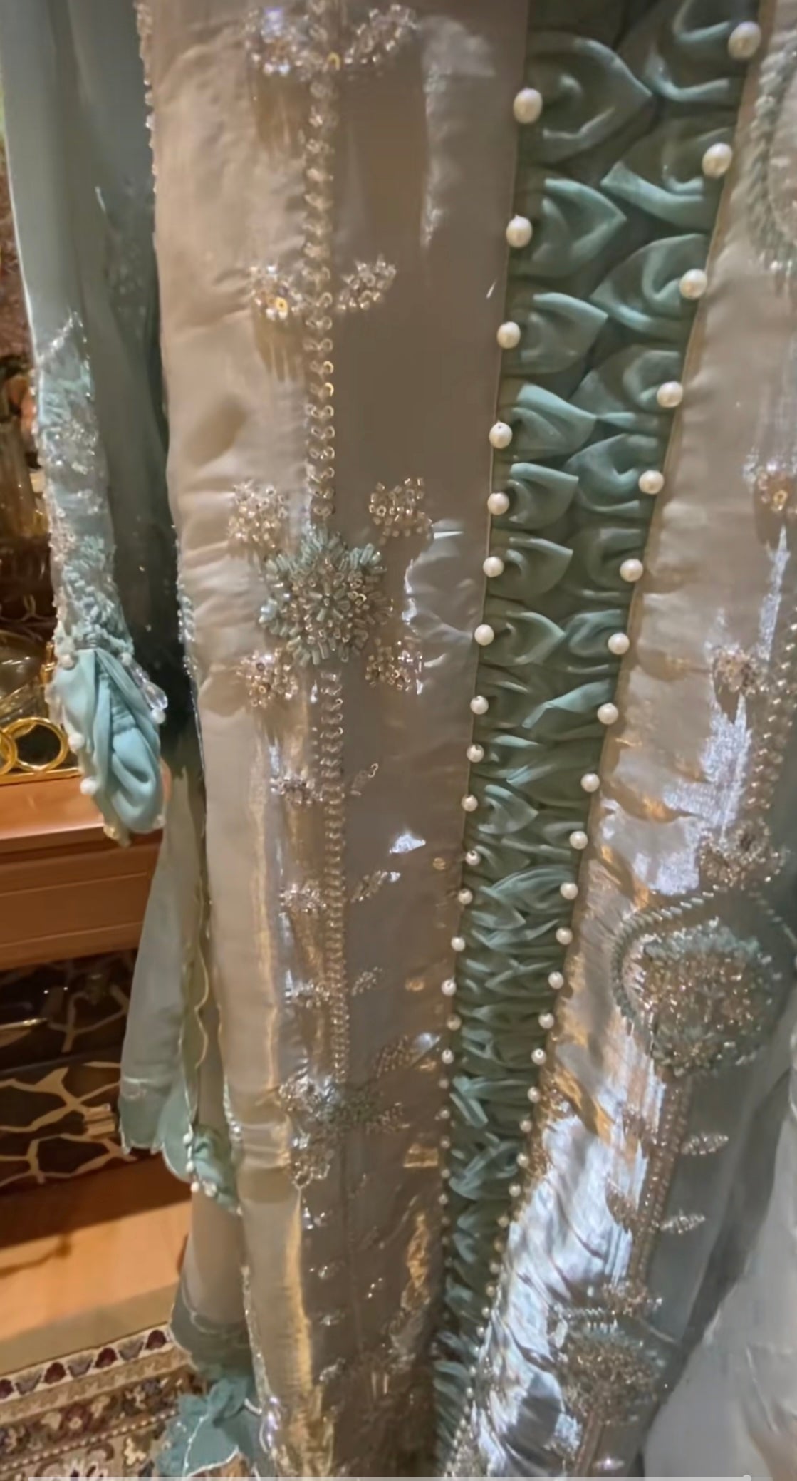 Korean Silk with Glass Cutdana Ombré Blue