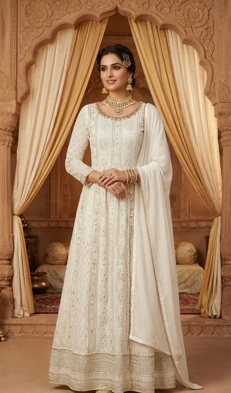 Long Length Chiffon Outfit White.