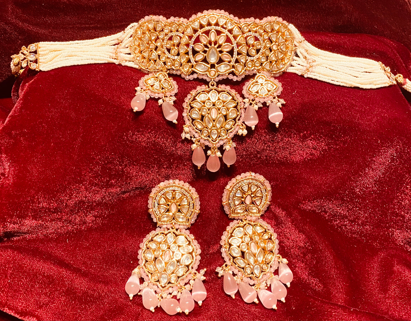Gold Plated 2 Piece Kundan Set Pink