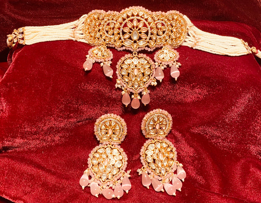 Gold Plated 2 Piece Kundan Set Pink