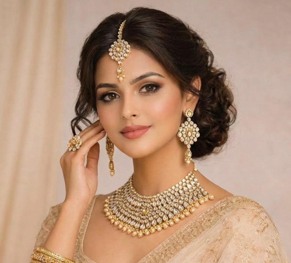 Champagne & Gold Kundan Set 3 PCsy