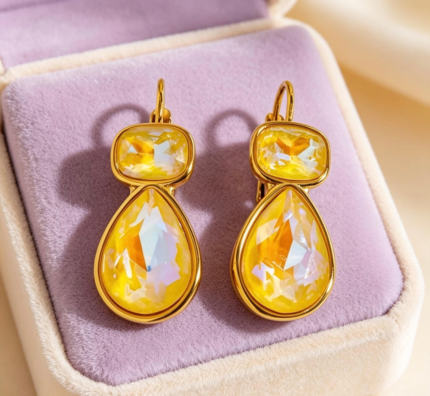 Zircon Pear Drop Gold Plated Earrings Yellow