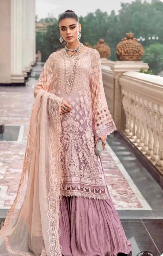 Two Tone Chiffon Crush Sharara Suit Large Only