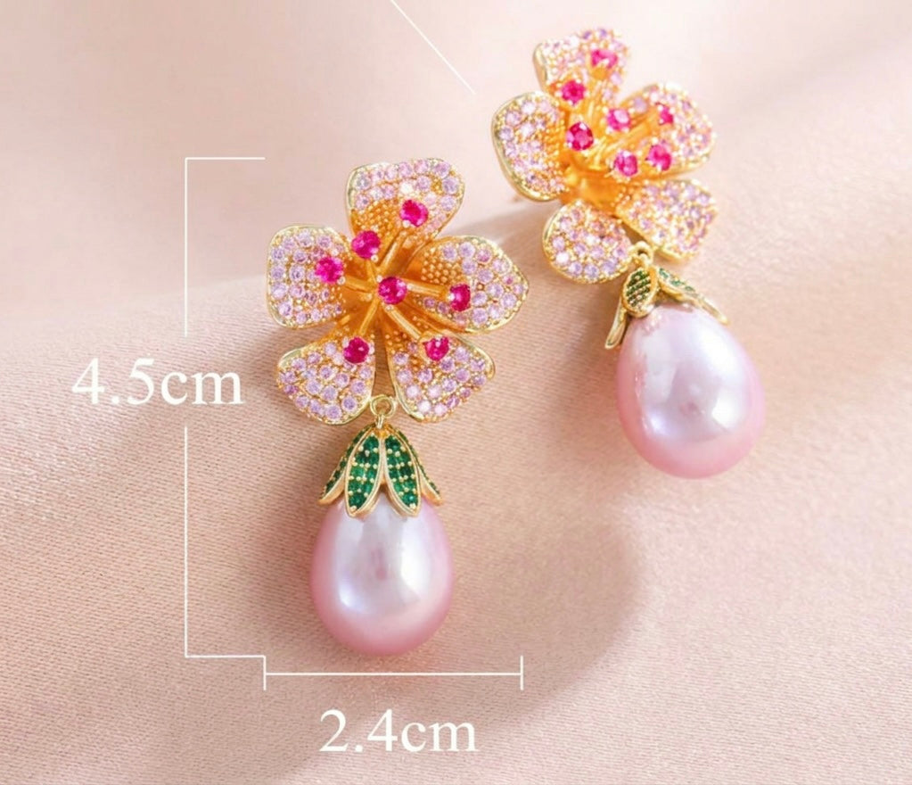 Pink Pearl & Zircon Earrings