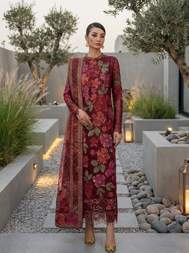 Crimson Brand Chiffon Suit
