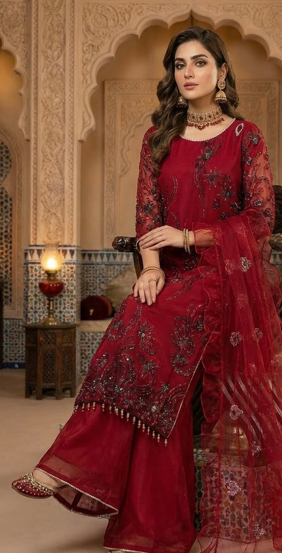 Sharara Suit Red