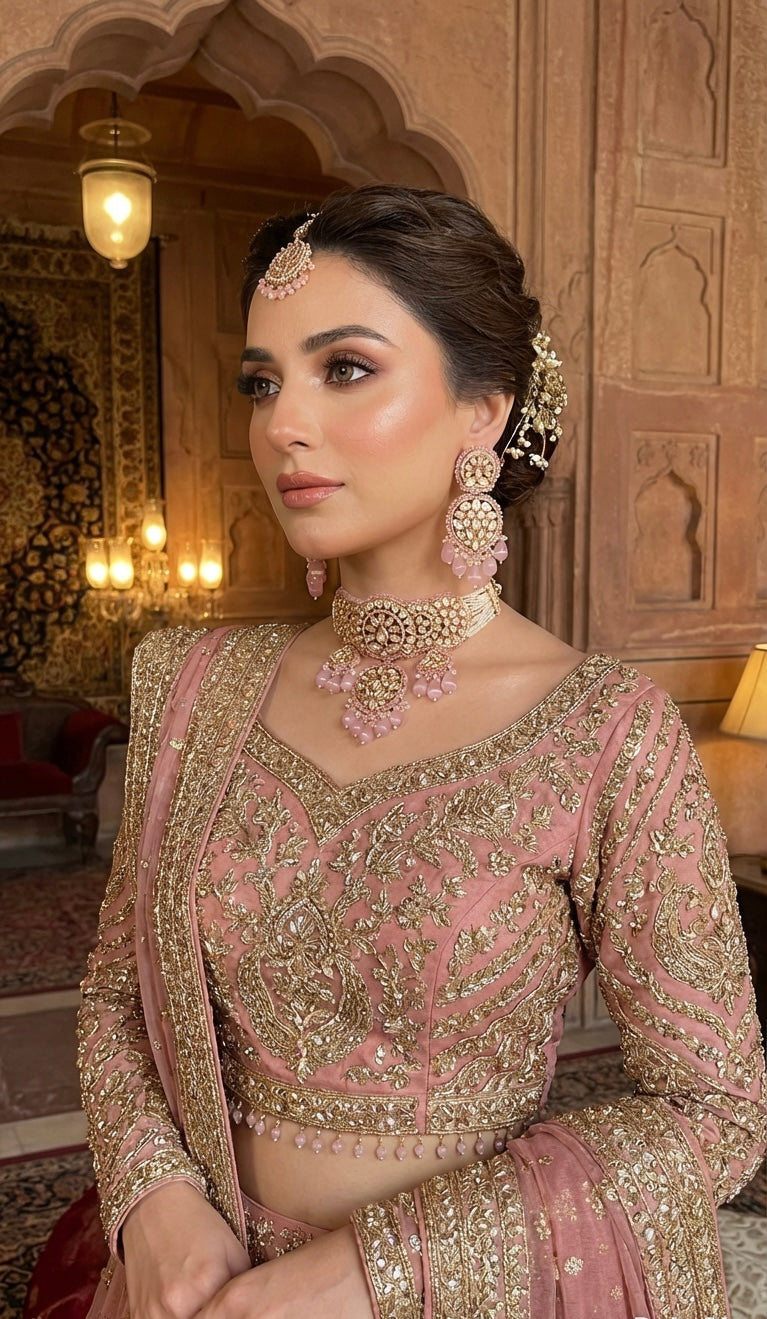 Gold Plated 2 Piece Kundan Set Pink