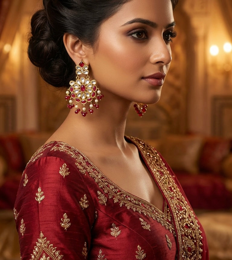 Kundan Earrings Red
