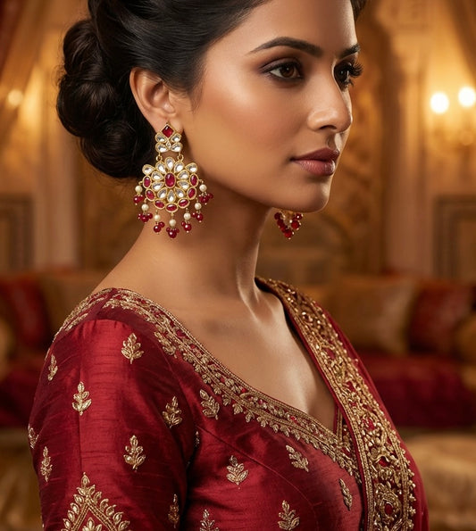Kundan Earrings Red