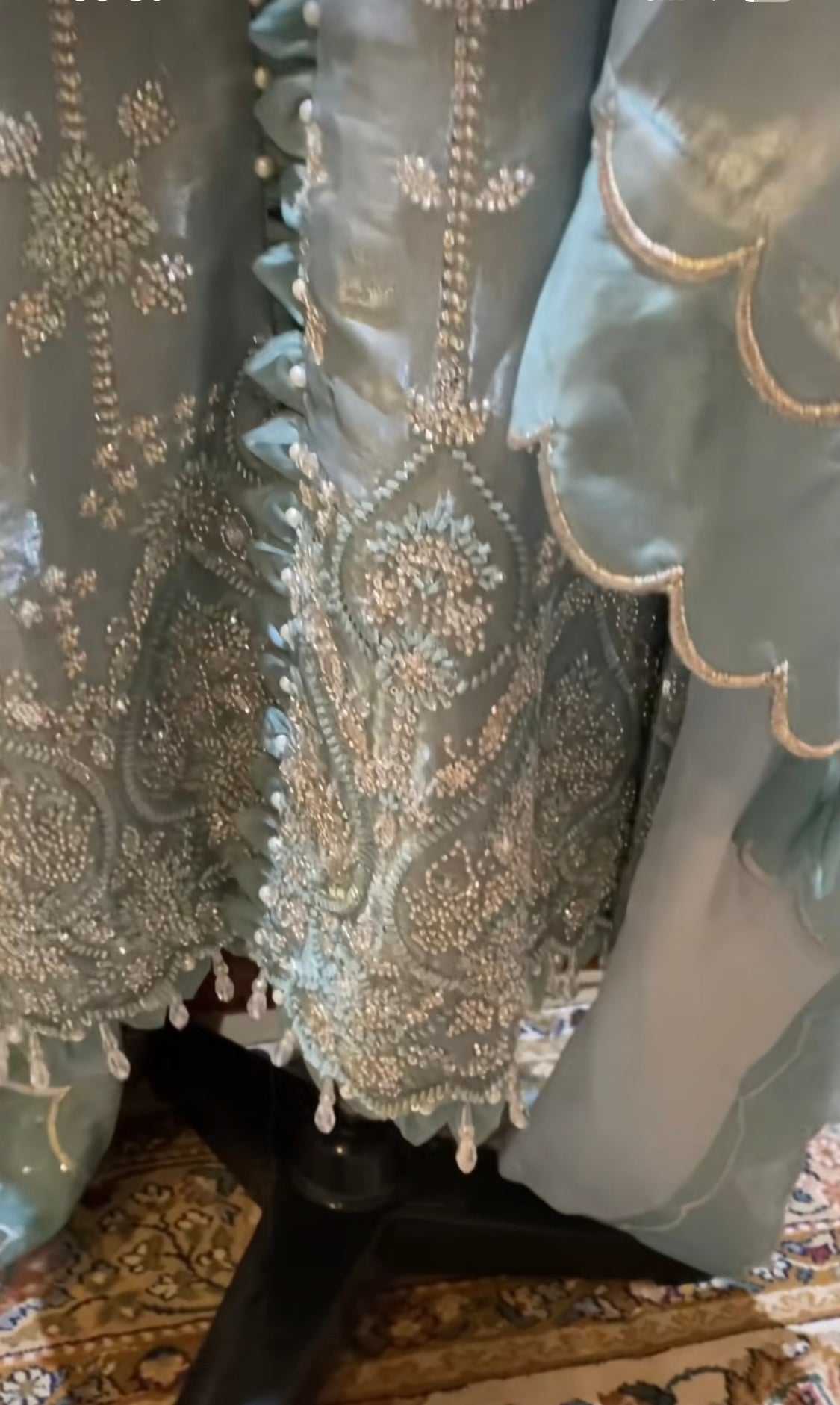 Korean Silk with Glass Cutdana Ombré Blue