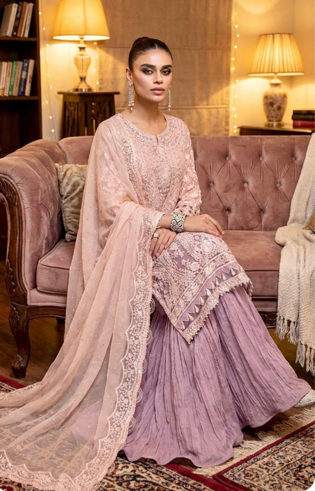 Two Tone Chiffon Crush Sharara Suit Large Only