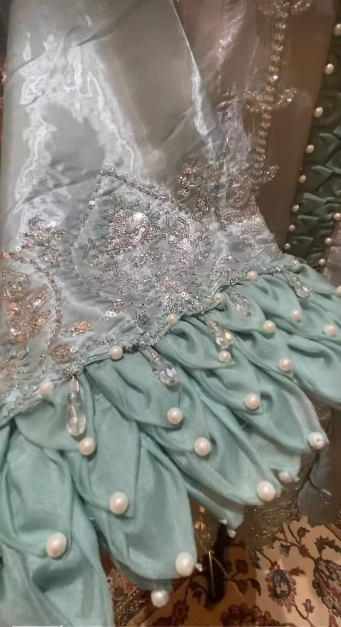 Korean Silk with Glass Cutdana Ombré Blue