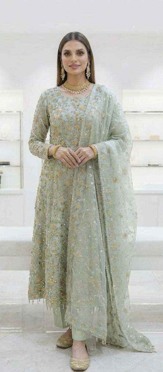 Korean Silk Cutdana 3 Piece Suit Mint