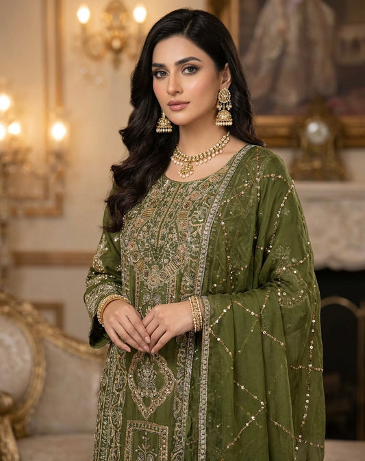 Mehndi Green Chiffon Suit