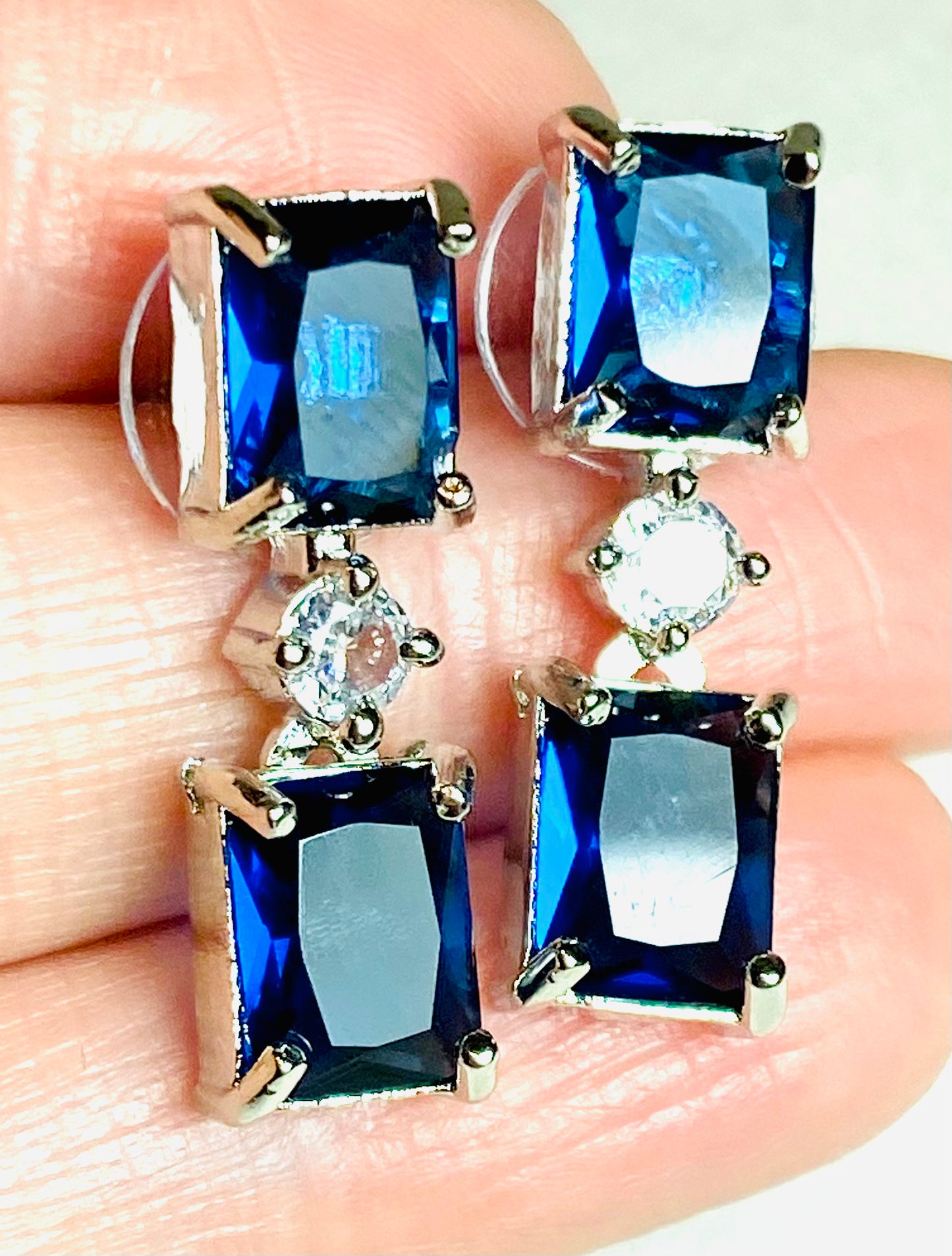 AD Square Drop Earrings - Blue