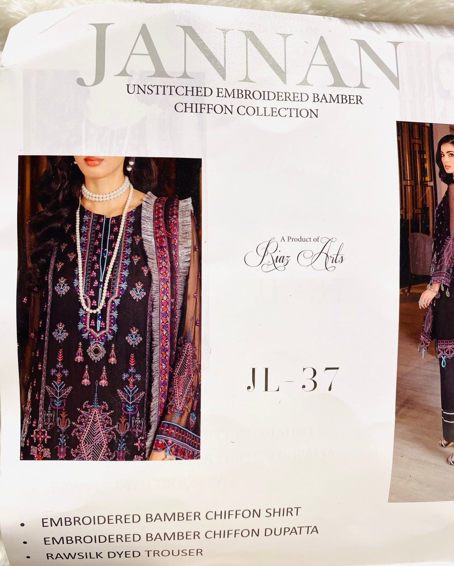 Unstitched JANNAN Chiffon Suit by Riyaz Arts Black