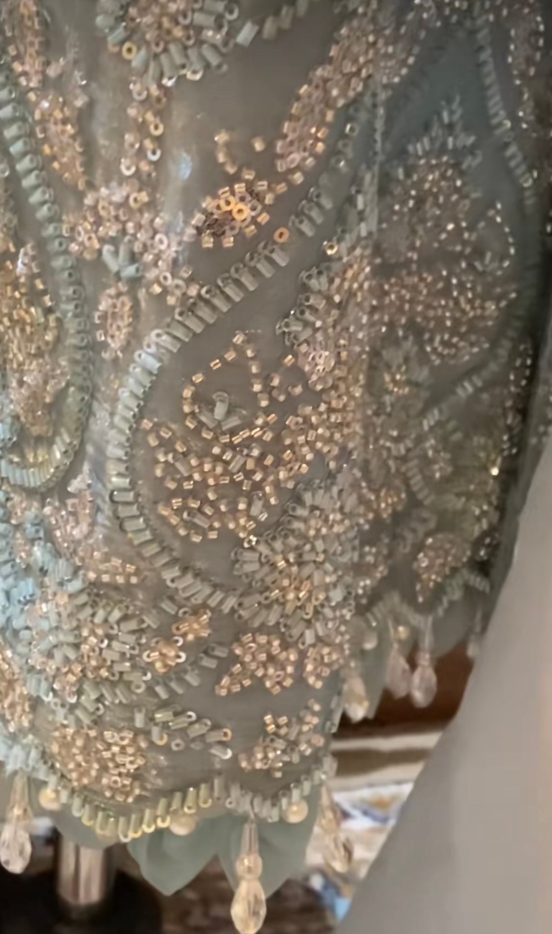 Korean Silk with Glass Cutdana Ombré Blue