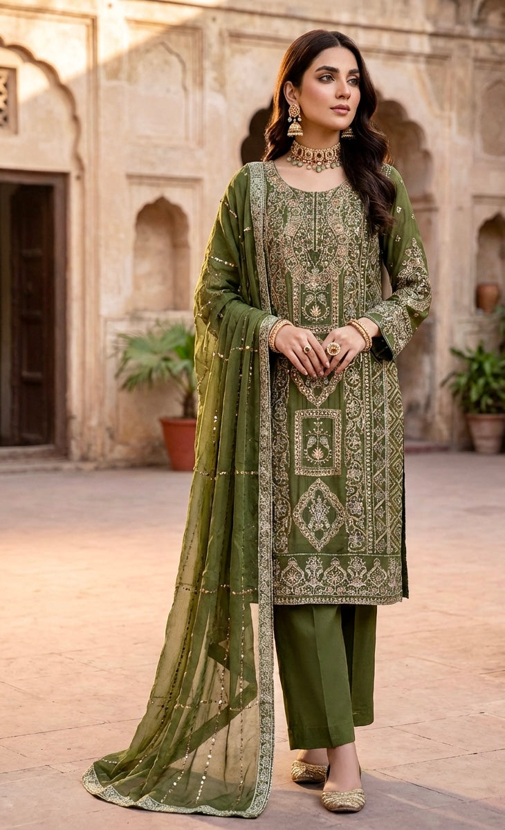 Mehndi Green Chiffon Suit