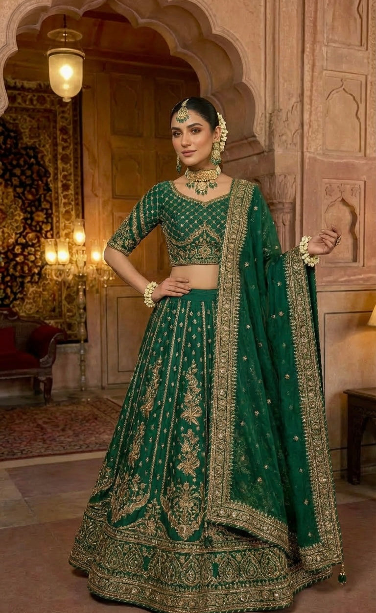 Gold Plated 2 Piece Kundan Set Green
