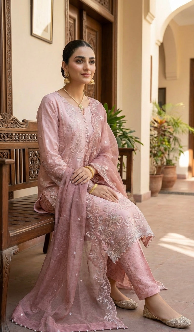 Tawakkal Pink Chiffon Suit