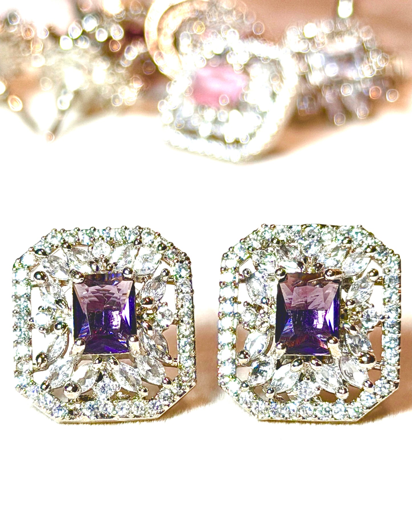 AD Square Crystal Stud Earrings