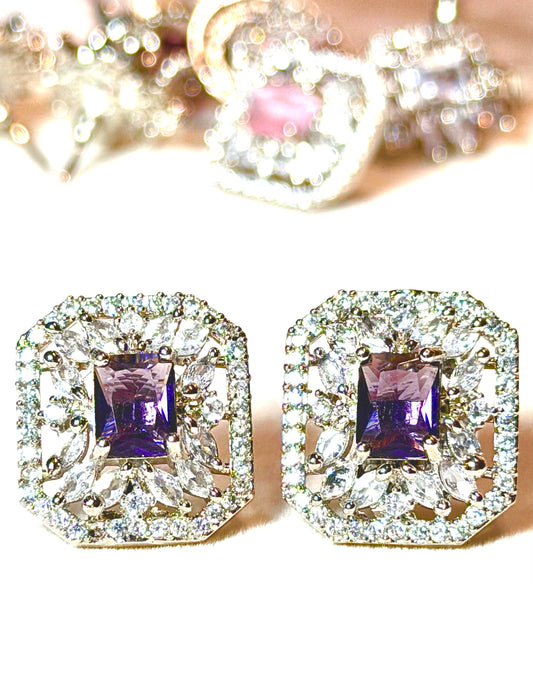 AD Square Crystal Stud Earrings