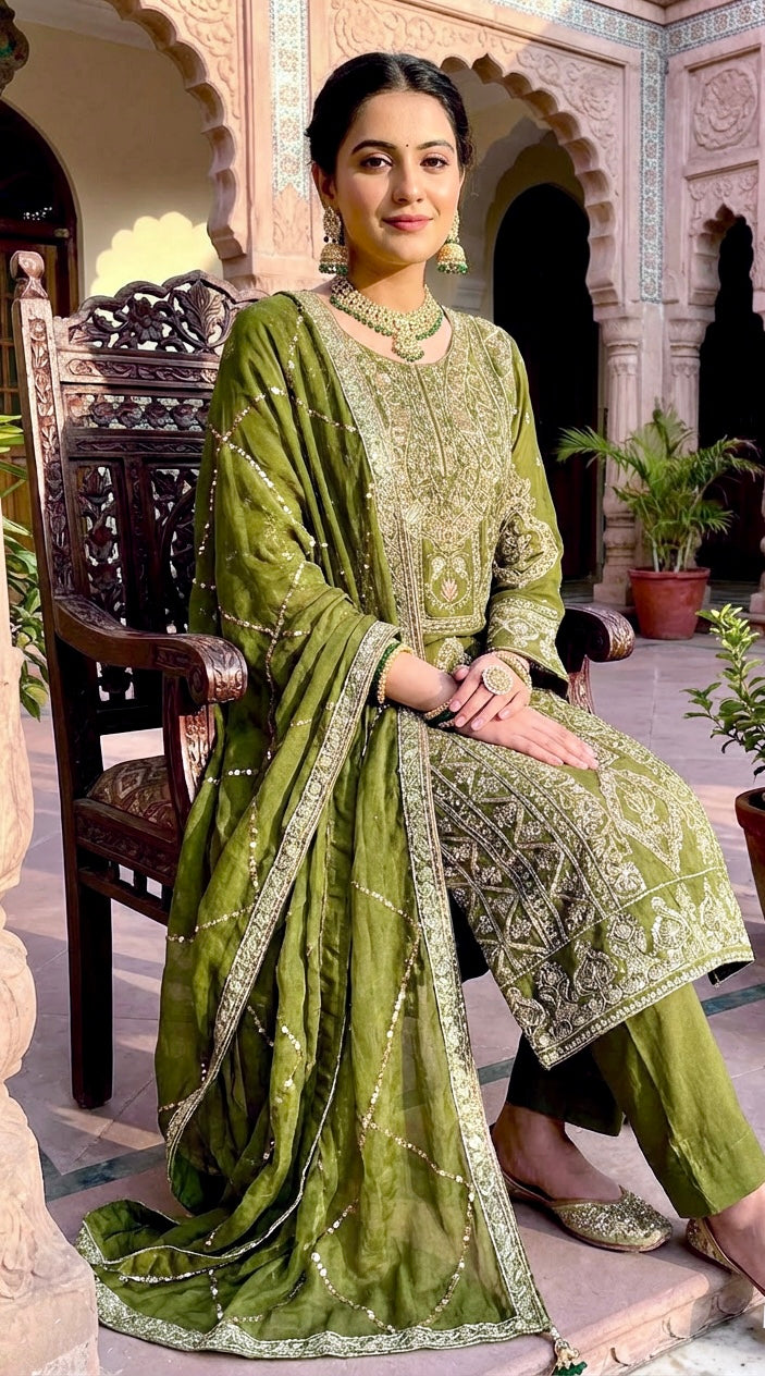 Mehndi Green Chiffon Suit