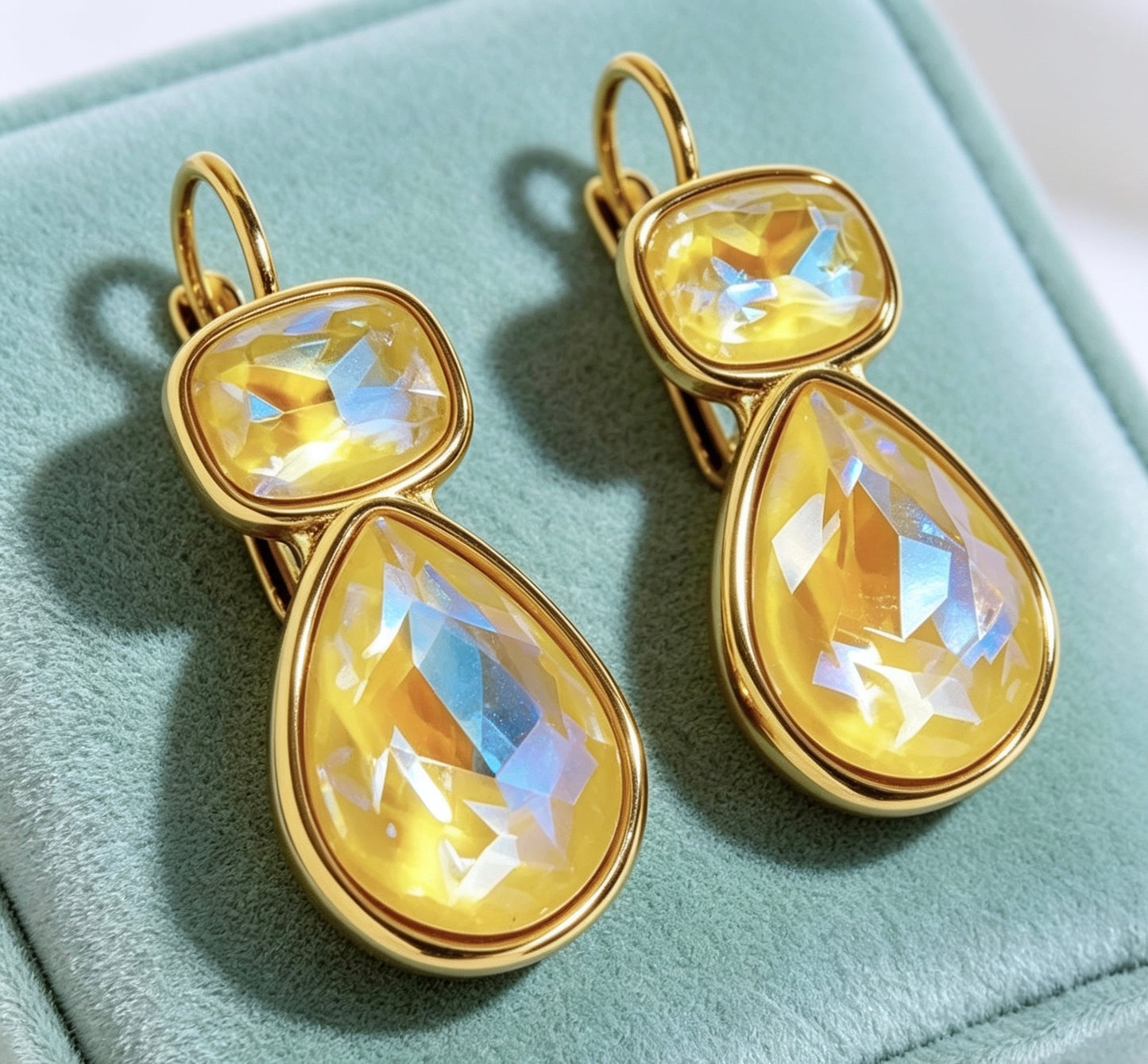 Zircon Pear Drop Gold Plated Earrings Yellow