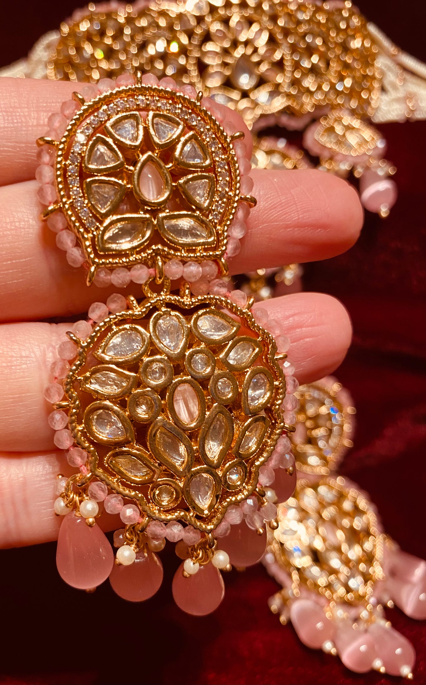 Gold Plated 2 Piece Kundan Set Pink
